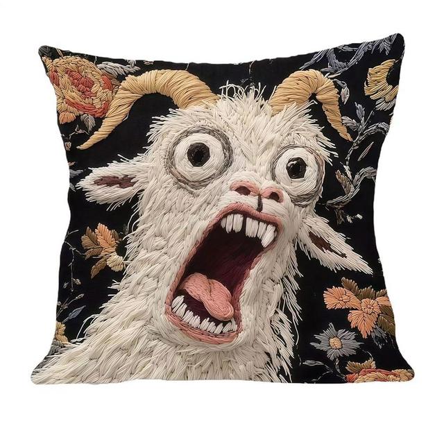 Screaming Goat Pillow, Goat Screaming Pillow, Screamings Goats Soft Protector Decoration, Home Sofa Imitation Embroidered Short Plush Cushion Cover, No Filling