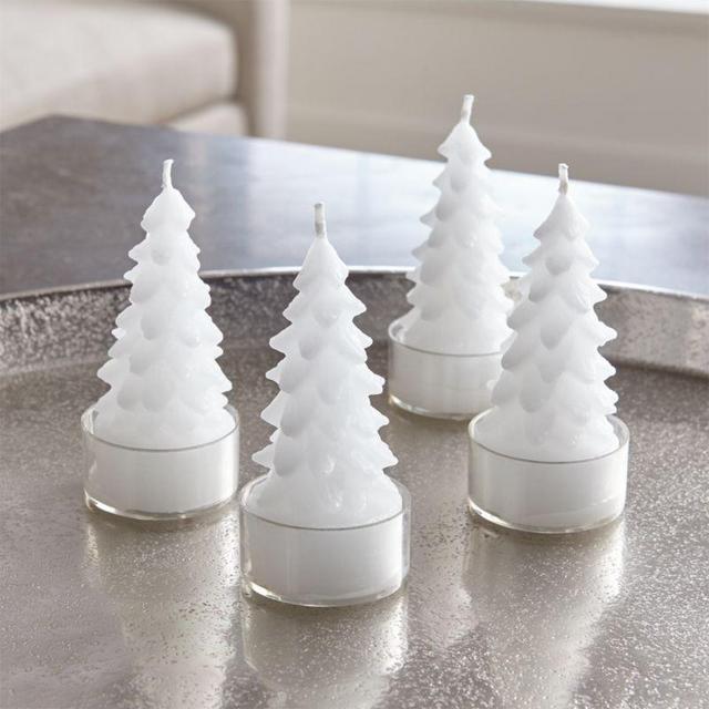 Crate and Barrel White Tree Tealight Candles, Set of 4