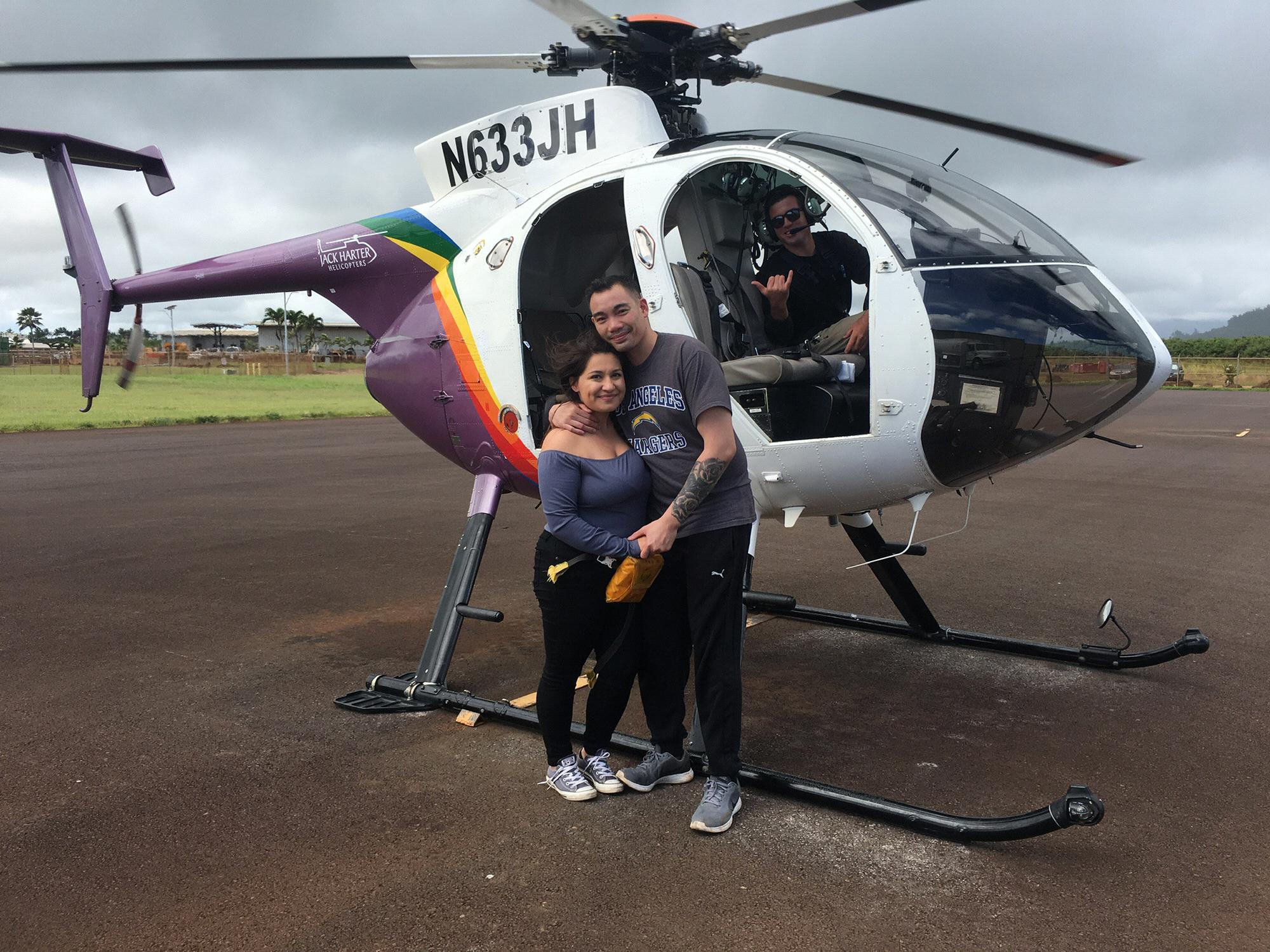Celebrating Mary Jo's 25th birthday with a helicopter ride in Hawaii!
