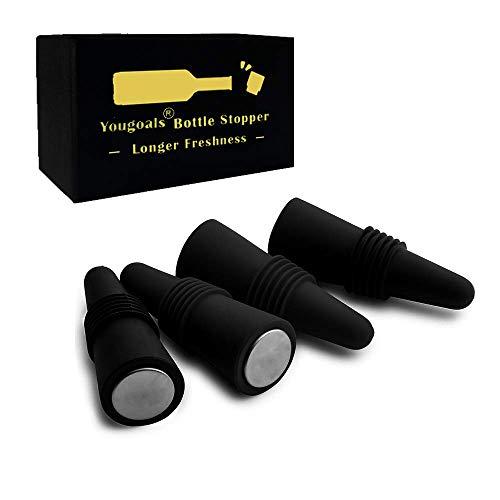 E4go 11 Silicone Bottle Stopper for Wine Beverage Soda Beer, Set of 4 Pieces, Black, Sold