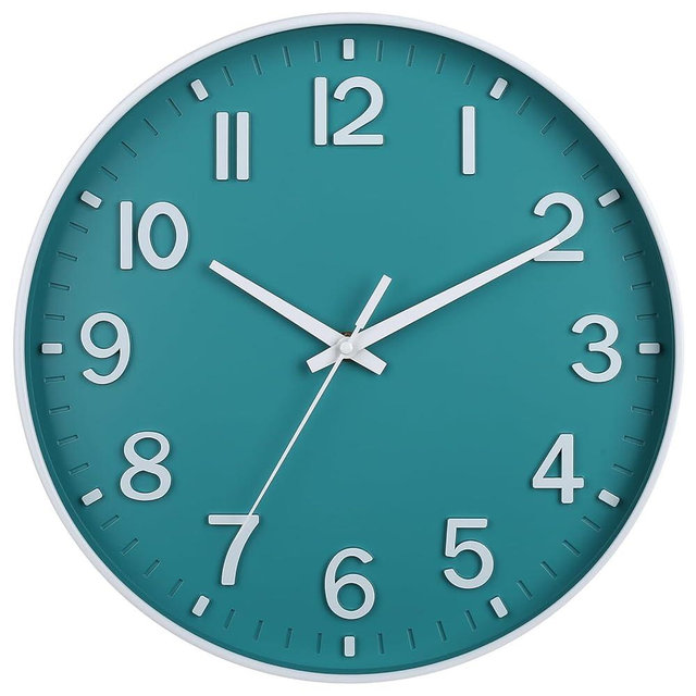 HZDHCLH Teal Wall Clocks Battery Operated,12 inch Silent Non Ticking Modern Wall Clock for Living Room Bedroom Kitchen Office Classroom Decor
