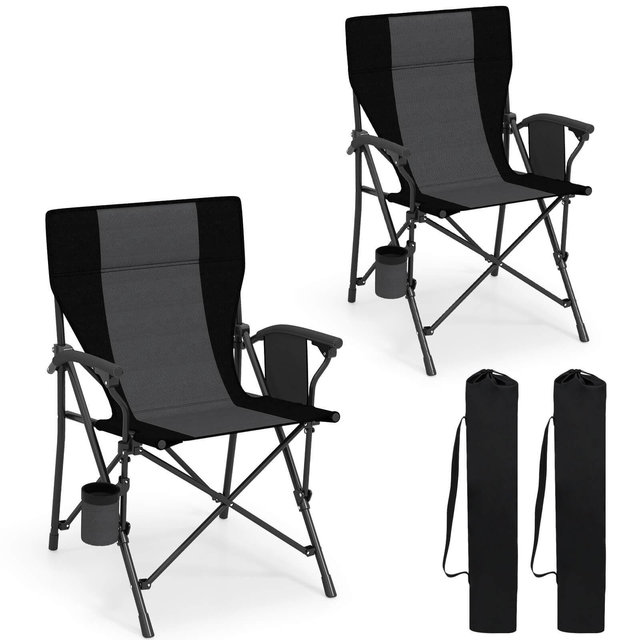 Costway 2 PCS Folding Camping Chair for Adults Portable Lawn Chair with Cup Holder & Side Pocket