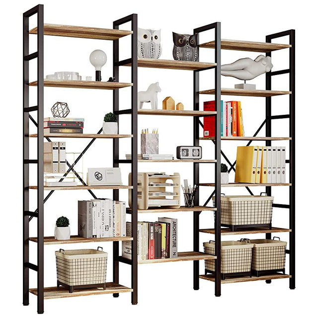 IRONCK Bookcases and Bookshelves Triple Wide 6 Tiers Industrial Bookshelf, Large Etagere Bookshelf Open Display Shelves with Metal Frame for Living Room Bedroom Home Office