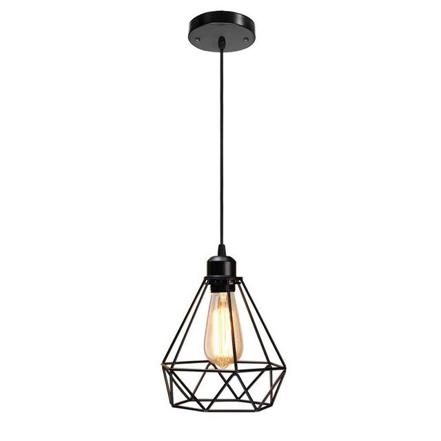 Retro Pendant Light, HESSION Industrial Metal Cage Mini Pendant Light Oil Rubbed Finish, Rustic Chandeliers Ceiling Light Fixture for Farmhouse Kitchen Island Dining Room Covered Patio