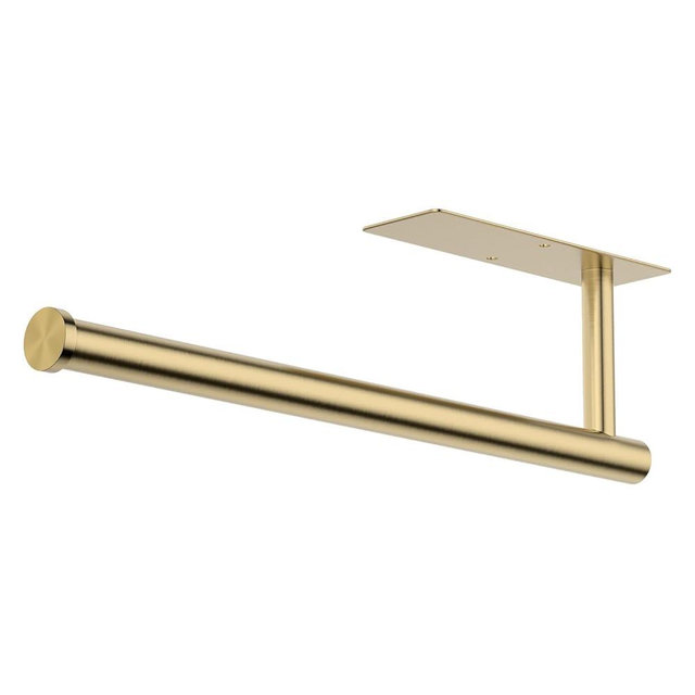 CHIKESI Paper Towel Holder Under Cabinet, Self-Adhesive,No Drilling, Stainless Steel, Wall-Mounted for Kitchen and Bathroom, Easy Install, Durable, Space-Saving, Ideal for Home, RV (Gold, 1 Pack)