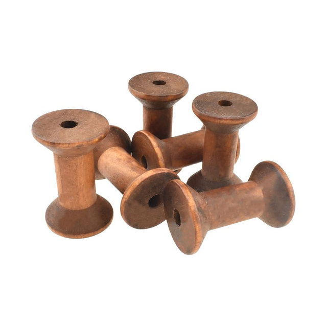 HAHIYO 2Inch/5cm 6PCs Light Brown Color Wood Spool - Natural Unfinished Wooden Thread Spools for Textile Wire Weaving Ribbon Crafts DIY Art Education Smooth Rotatable Bobbins