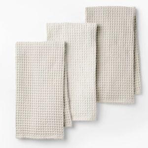 3pc Waffle Kitchen Towels - Light Grey