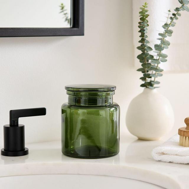 Apothecary Glass Bath Accessories, Tall Canister, Green