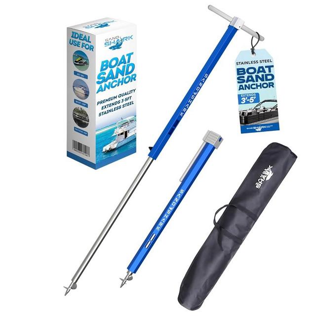 SandShark Anchor - Premium Screw in Boat Anchor, Pontoon Boat Anchor, Stainless Steel Shallow Water Anchor Pole, Sand Anchor w/Case - Essential Pontoon Boat Accessories