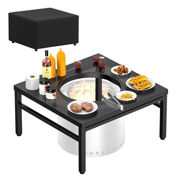 Fire Pit Surround Tabletop for Solo Stove Bonfire/Ranger, 38 inch Large Space Fire Pit Stand, Powder-Coated Steel Outside Firepit Table, Outdoor Wood Burning Solo Stove Accessories