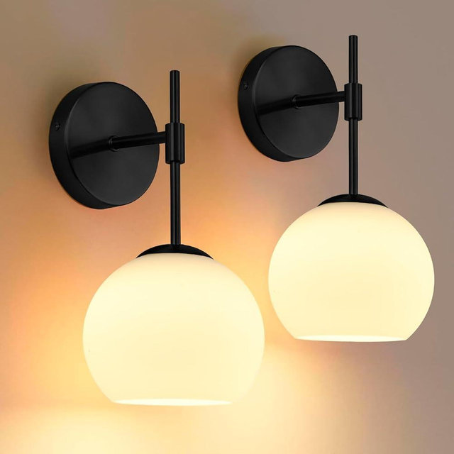 NOVCAND Battery Operated Wall Sconces Set of 2, Rechargeable Wall Lights with Frosted Glass Shade, 12 RGB and 3CCT Dimmable, Wall Lamps with Remote for Bedroom Living Room Hallway, Black