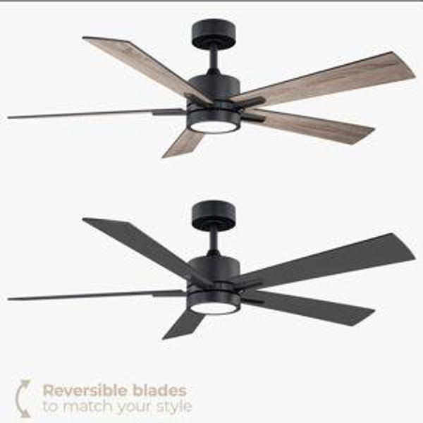Bali Smart 5-Blade 52in Ceiling Fan, Color: Black/Brown Wood