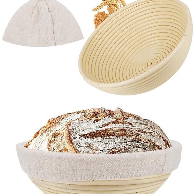 Pintuson Banneton Bread Proofing Basket - 9 inch Banneton Basket Round Set of 2 - Proofing Bowls for Sourdough Bread Baking
