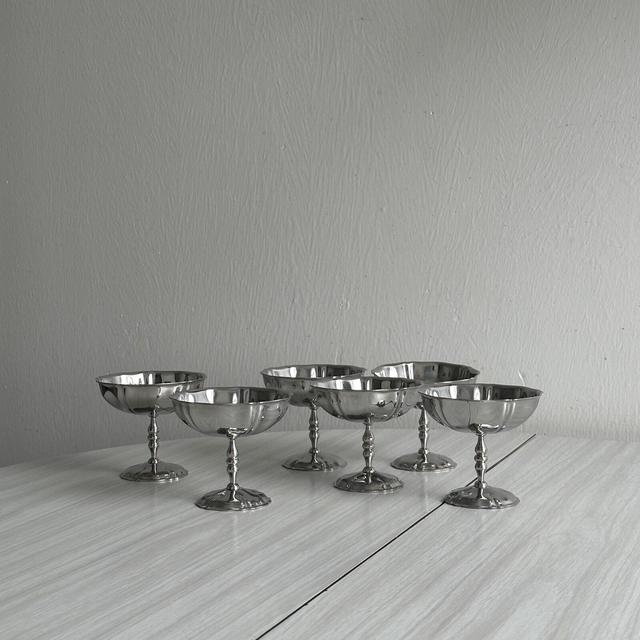 6 stainless steel footed bowls in the Letang Remy style, French manufacture, metal tableware, stainless steel bowls, dessert service, vintage gift
