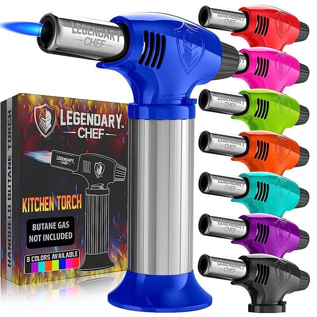 Culinary Cooking Torch - Kitchen Food Torch for Creme Brulee, Baking, Desserts and Searing- Butane Torch Lighter, Blow Torch for Cooking with Lock and Adjustable Flame (Butane Gas Not Included) Blue