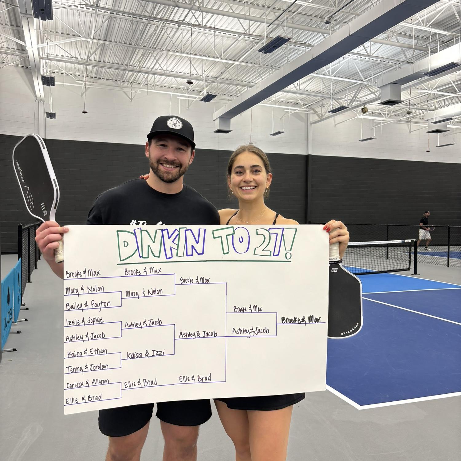 Pickleball tourny champs celebrating Brooke's 27th