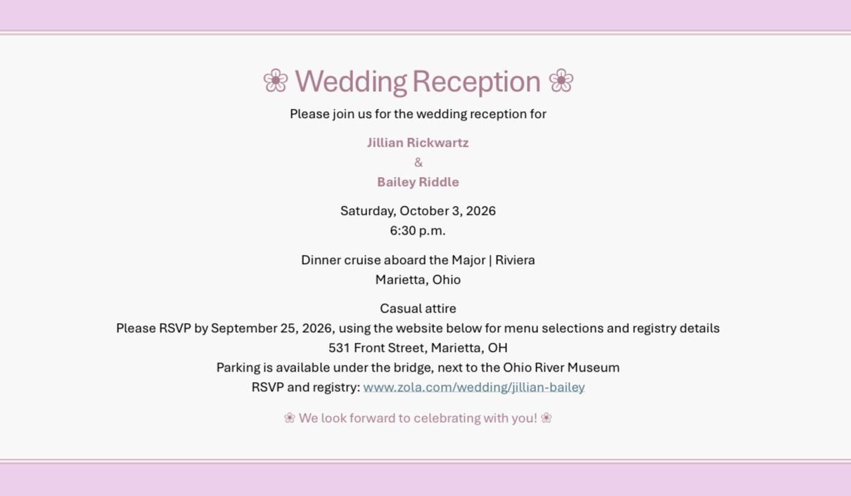 The Wedding Website of Jillian Rickwartz and Bailey Riddle