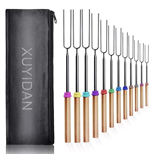 Marshmallow Roasting Sticks, Smores Sticks for Fire Pit Extra Long 32 Inch 12pcs Campfire Roasting Sticks Hot Dog Roasting Sticks for Campfire Marshmellow Sticks For Campfire Smores Kit For Fire Pit