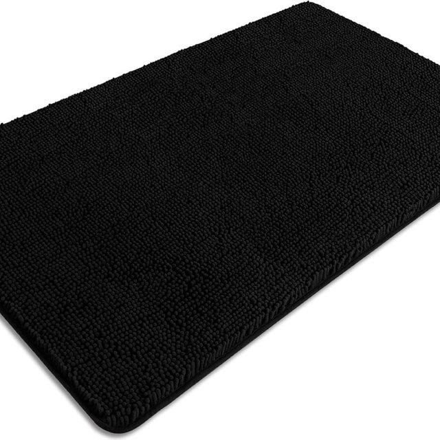 PureSwan Bathroom Rugs 30 x 50 Inch – Extra Large Bath Mat | Absorbent and Washable Thick Chenille Bath Rugs Non-Slip Runner Rug for Bathroom, Shower, Tub(Black)