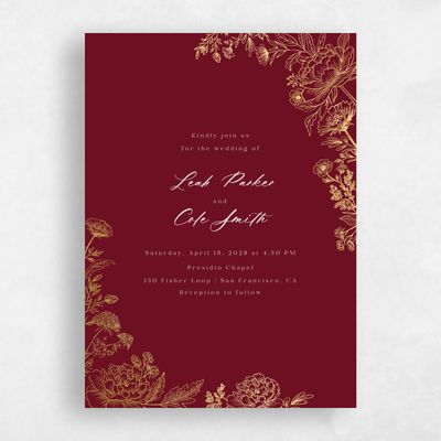 Dark Burgundy, Red Wedding Invitation - Vicenza Classic Foil
