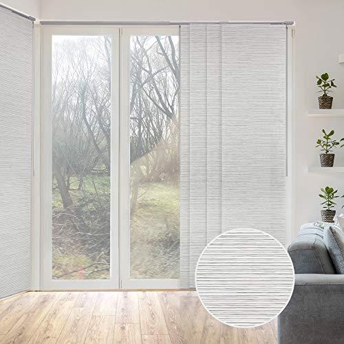 GoDear Design Deluxe Adjustable Sliding Panel Track Blind 45.8"- 86" W x 96" H, Extendable 4-Rail Track, Trimmable Natural Woven Fabric, Marble
