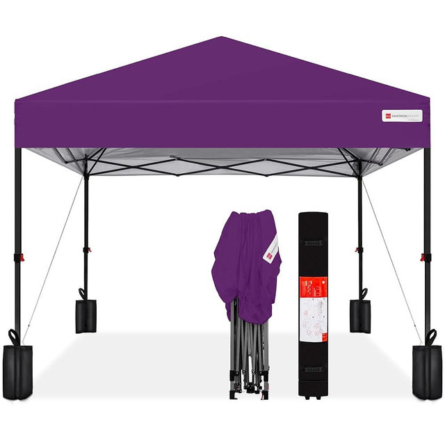 Best Choice Products 12x12ft 1-Person Setup Pop Up Canopy Tent Instant Portable Shelter w/ 1-Button Push, Case, 4 Weight Bags - Amethyst Purple