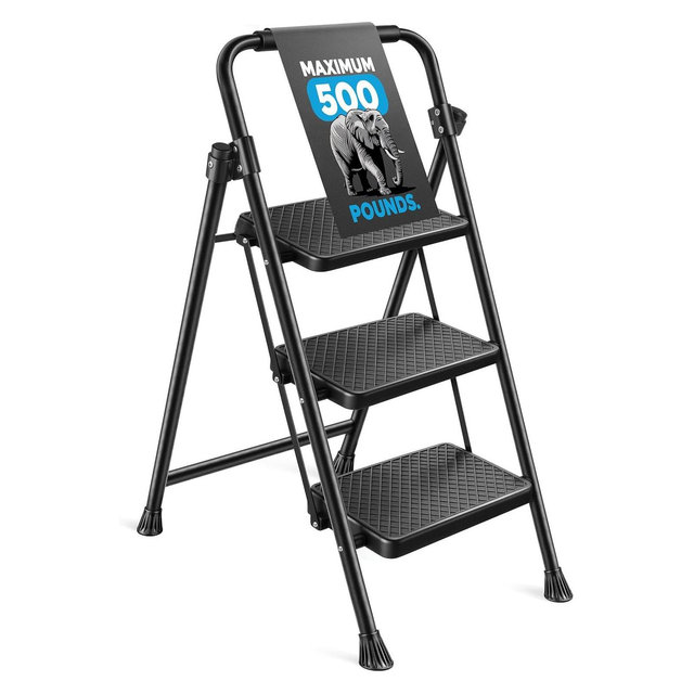 3-Step Folding Step Ladder – Lightweight & Portable Steel with Wide Anti-Slip Pedals – Ideal for Home & Office Use MedicalKingUsa