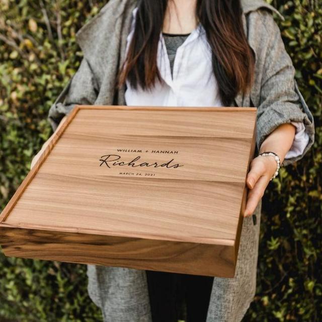 Wedding Memory Box- Wood Keepsake Storage for Photos Cards Letters, 5th Wooden Anniversary Gift, Sentimental Couple Gift