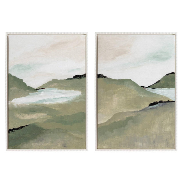 23"x33" Sylvie Beaded Emerald Alps 1 and 2 Framed Canvas Arts by Nikita Jariwala White - Kate & Laurel All Things Decor