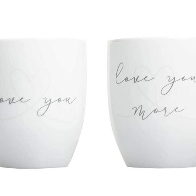 Pearhead Wedding Love You and Love You More Mug Set, Couple Coffee Mugs, Gift for Newlyweds and Brides to Be, Anniversary Gift and Engagement Gift, Wedding Keepsake, White