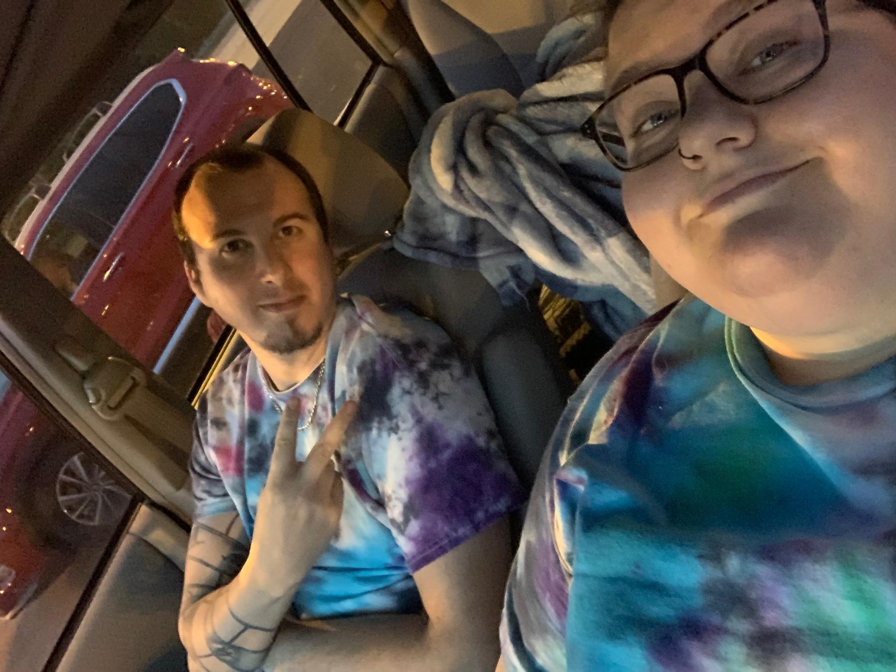 Our first selfie together, in the car waiting for Jurassic Park to start at the drive in