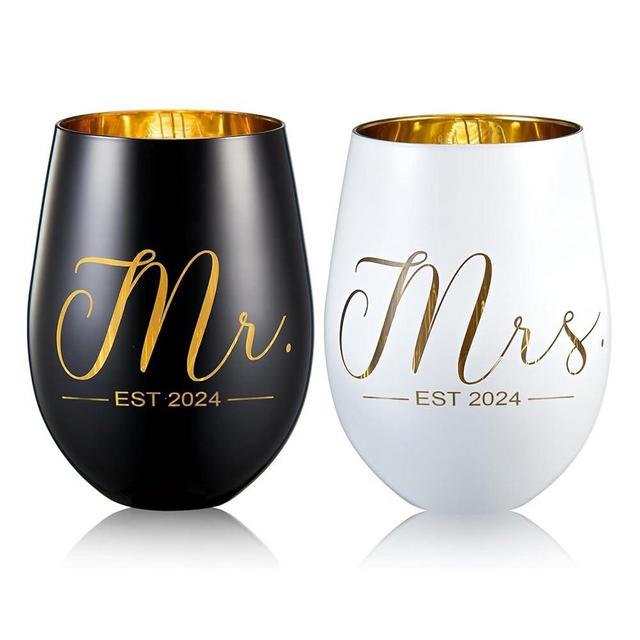 xilaxila Mr and Mrs EST 2024 Wine Glasses Gifts- Cool Engagement Gifts, Wedding Gifts For Couples, Bride and Groom, His and Hers- Bridal Shower Gifts For Bride To Be