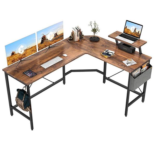 Cubiker Modern L-Shaped Computer Office Desk, Corner Gaming Desk with Monitor Stand, Home Office Study Writing Table Workstation for Small Spaces