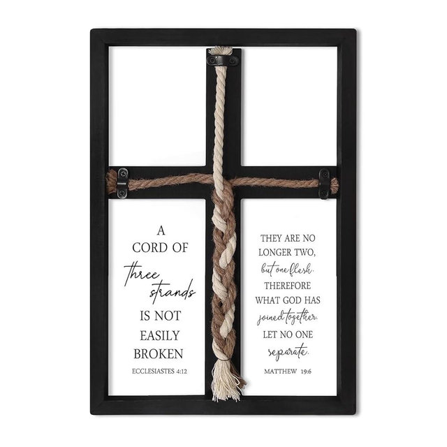 Surfapans A Cord of Three Strands Wedding Ceremony Wall Decor 15"X10" Unity Braid Art Cross Sign Ecclesiastes 4:12 for Couple Anniversary Christian Marriage(Black)