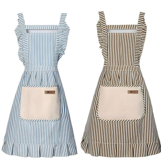 Nebesheii Cotton Kitchen Cooking Aprons,Vest Adjustable Bib Soft Chef Stripes Apron Two pockets with wide for Men Women