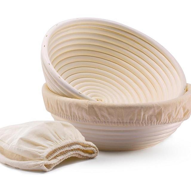 Banneton Bread Proofing Basket, Kook, Sourdough Proofing Bread Basket, Bread Banneton Proofing, Artisan Sourdough Bread Making Baskets, 9 Inch Rattan Baskets and Cloth Liners, Set of 2, Round