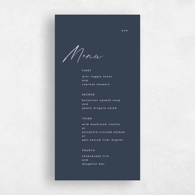 Grayed Navy, Blue Wedding Menu - Gilmore