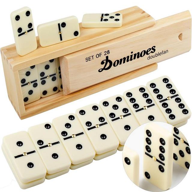 Dominoes Set for Adults, Dominoes Set Double Six, Double 6 Professional Domino Tiles with Spinner in Wooden Box,28 pcs Domino Set 28 Tiles with Natural Wooden Case