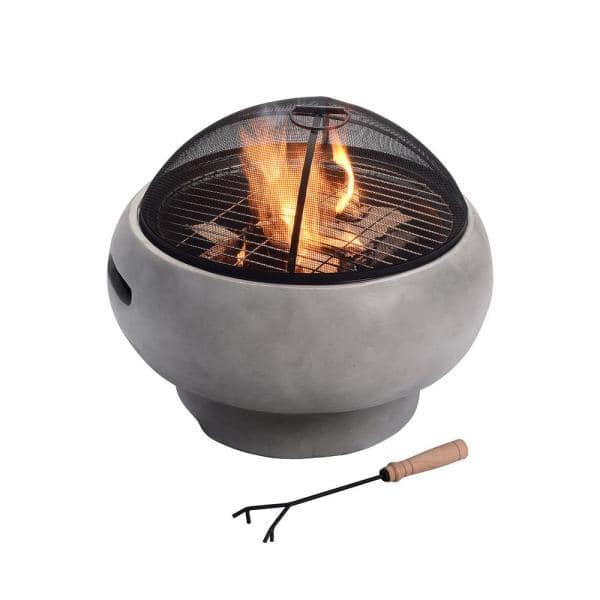 Outdoor 21 in. x 18.5 in. Round Concrete Wood Burning Fire Pit in Grey