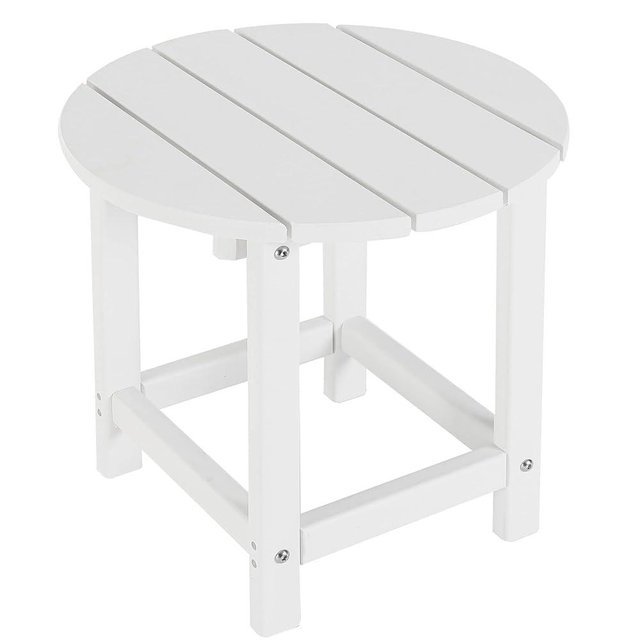 LZRS Round Adirondack Patio Side Table End Table, Outdoor Side Tables for Patio, Backyard,Pool, Indoor Companion, Easy Maintenance & Weather Resistant(White)