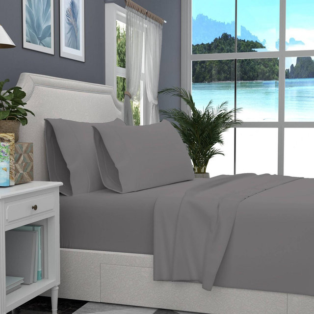 Queen 300 Thread Count Organic Cotton Percale Sheet Set Dark Gray - Purity Home