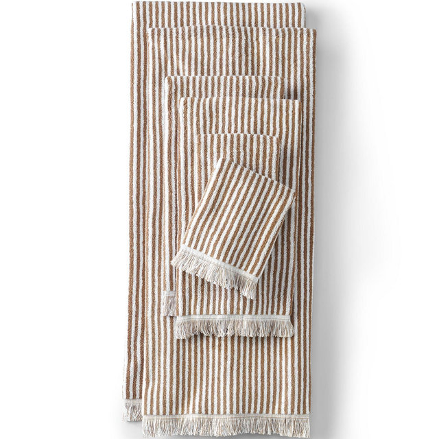 Lands' End Cotton Yarn-dyed Stripe 6-Piece Bath Towel Set - Assorted Bath Towel Set - Dark Jute Brown Stripe