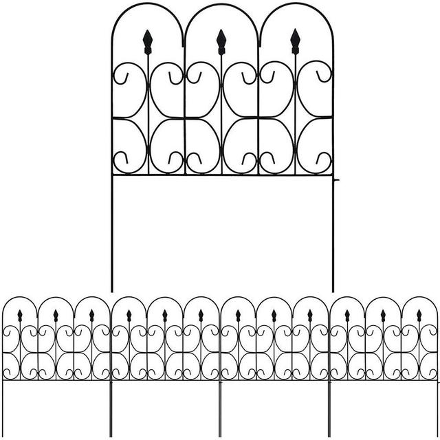 Amagabeli Decorative Garden Fence 32inx10ft Outdoor Coated Metal Rustproof Landscape Wrought Iron Wire Border Folding Patio Flower Bed Barrier Section Edging Black FC03,24 inch panels (pack of 5)