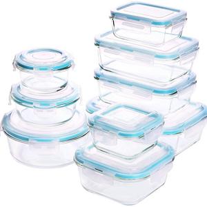 Utopia Kitchen Glass Food Storage Container Set - 18 Pieces (9 Containers  and 9 Lids) - Transparent Lids - BPA Free (Blue, 18 Piece Set)