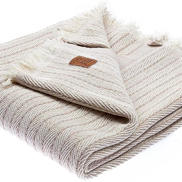 GOLD CASE Vintage Throw & Blankets Super Soft 100% Recycled Cotton - PRE-Washed - Decorative and Multi-Purpose Boho Blankets for Couch, Farmhouse, Bed, Chair & Sofa 60x80 inches (150x200cm), Beige