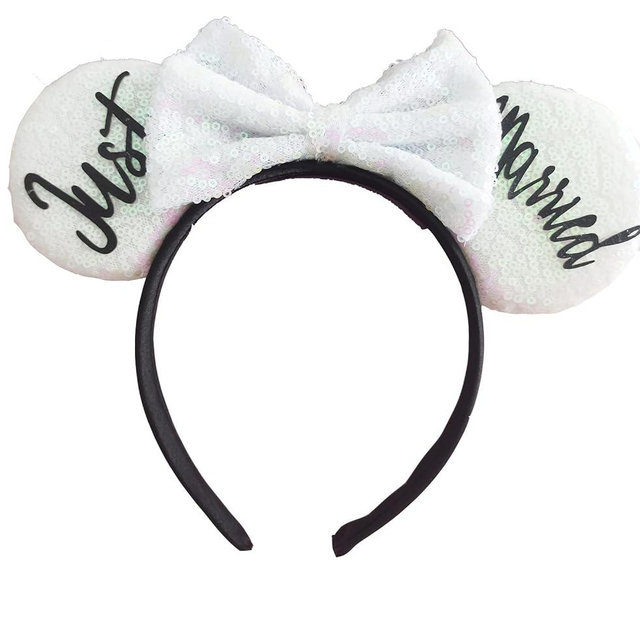 Wedding Bridal ears headband,Just Married Bride to Be Headband with Glitter Bow of Wedding Bachelorette Crown Hen Party Bridal Showe (White)