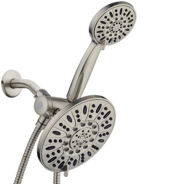 7" 48 Setting High Pressure Luxury Three-Way Rainfall/Handheld Shower Head Combo Brushed Nickel - AquaDance
