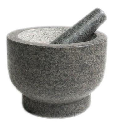 Cilio, "Goliath" Granite Mortar and Pestle, 5.25" round x 3" deep, natural green