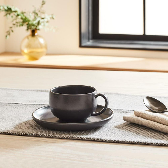 Pacifica Cup and Saucer, Set of 4, Seed Grey