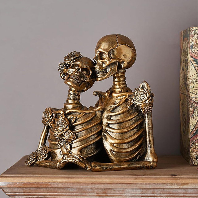 XYQXYQ Skull Decor Halloween Decoration: Skeleton Couple Figurines Resin Gothic Statues Vintage Home Decor for Shelf Table Mantel Collectible Wedding Gift (A-Small)
